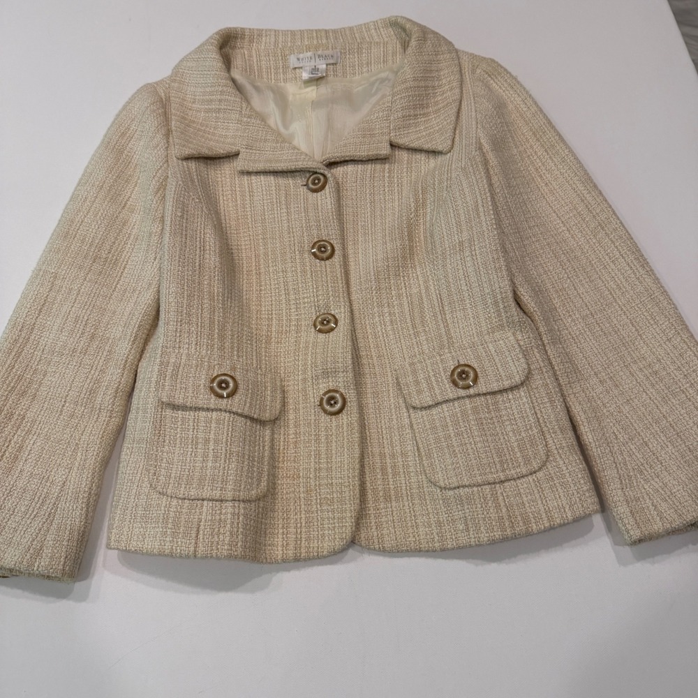 White House Black Market Size 6 Cream Bouclé Tweed Blazer Quiet Luxury Y2K